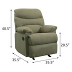 Fauteuil inclinable matelassé en microfibre vert sauge et chocolat, une place