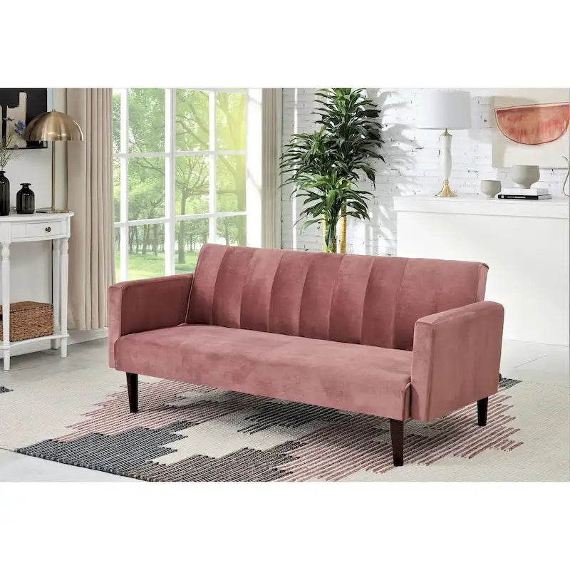 Canapé-lit convertible en velours | Capitonnage, pieds en bois | 2 places | 5 coloris