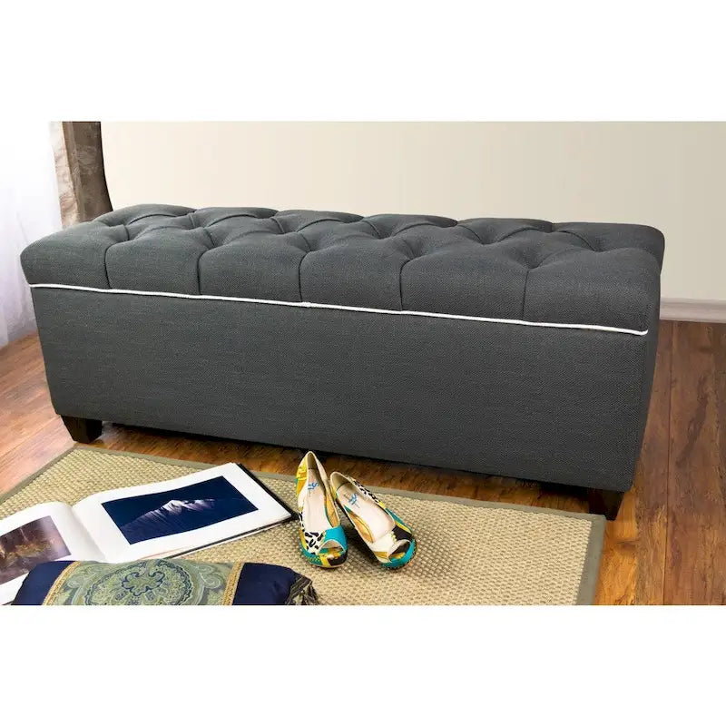 Banc de rangement gris capitonné pour chaussures, 2 places