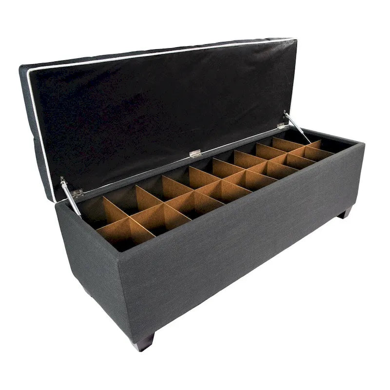 Banc de rangement gris capitonné pour chaussures, 2 places