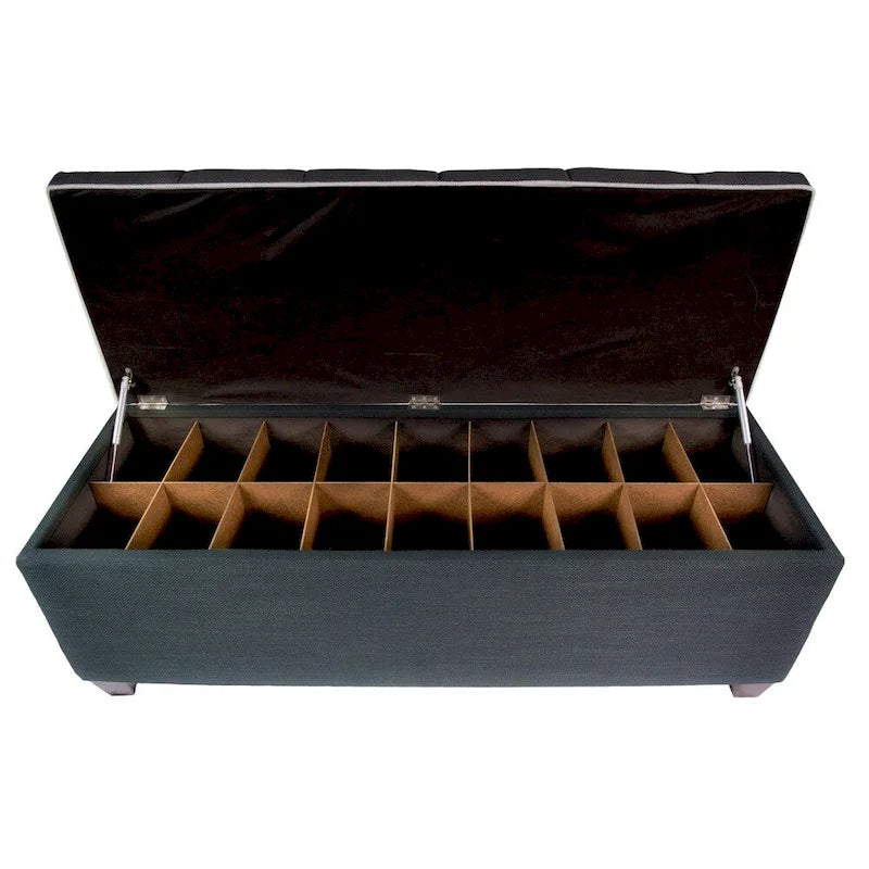 Banc de rangement gris capitonné pour chaussures, 2 places