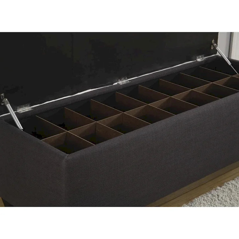 Banc de rangement gris capitonné pour chaussures, 2 places