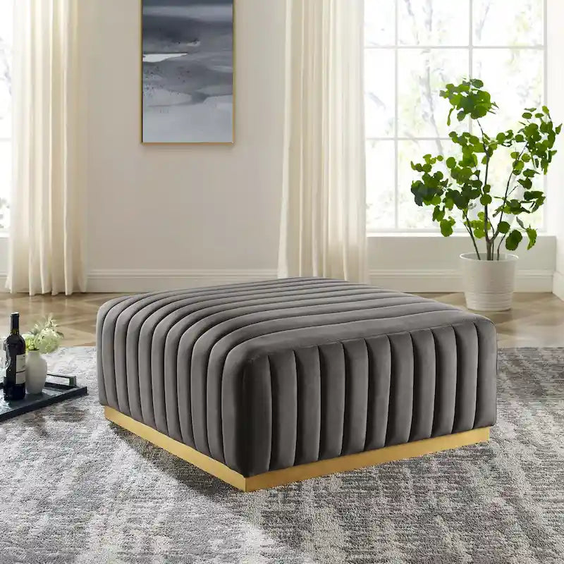 Banc capitonné en velours, base dorée, multicolore, 2-3 places