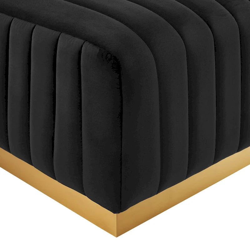 Banc capitonné en velours, base dorée, multicolore, 2-3 places