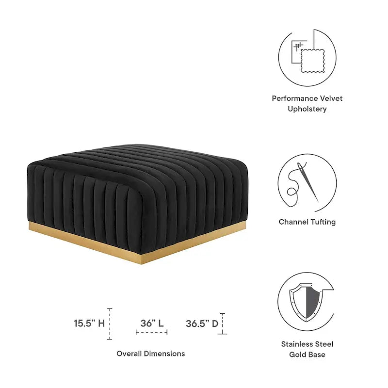 Banc capitonné en velours, base dorée, multicolore, 2-3 places