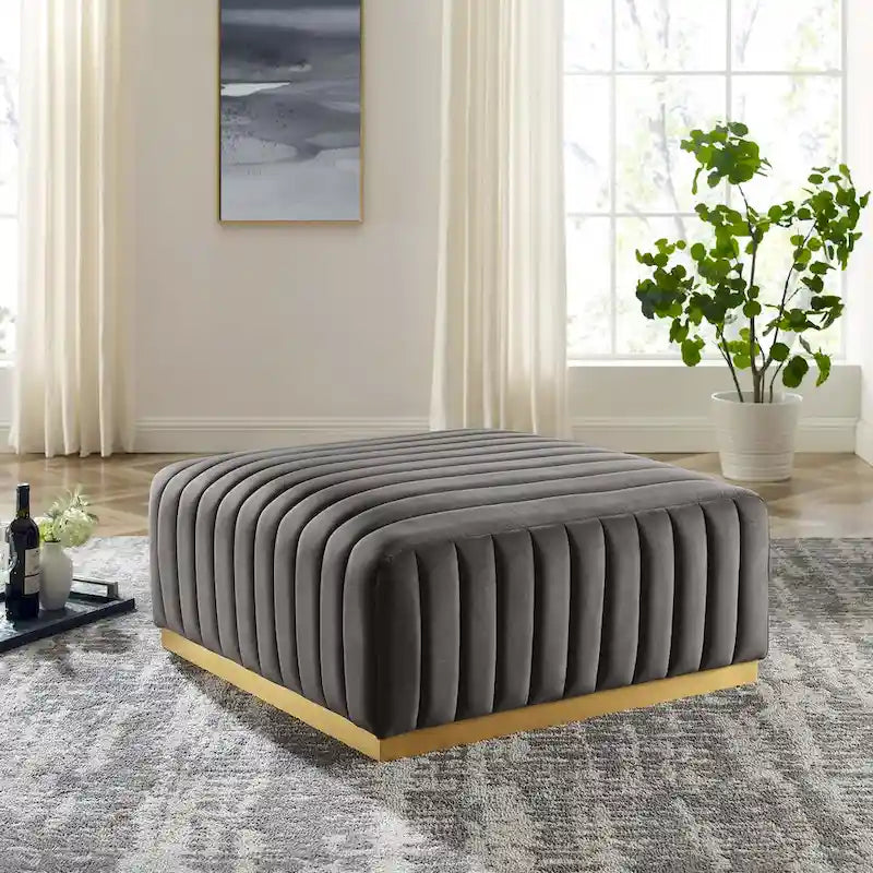 Banc capitonné en velours, base dorée, multicolore, 2-3 places