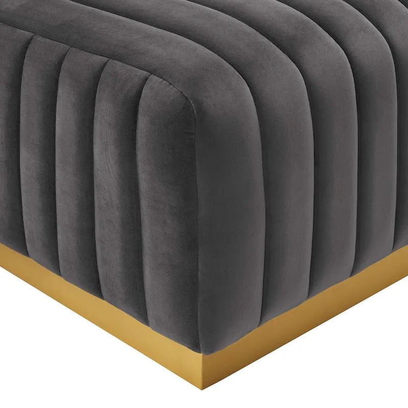 Banc capitonné en velours, base dorée, multicolore, 2-3 places