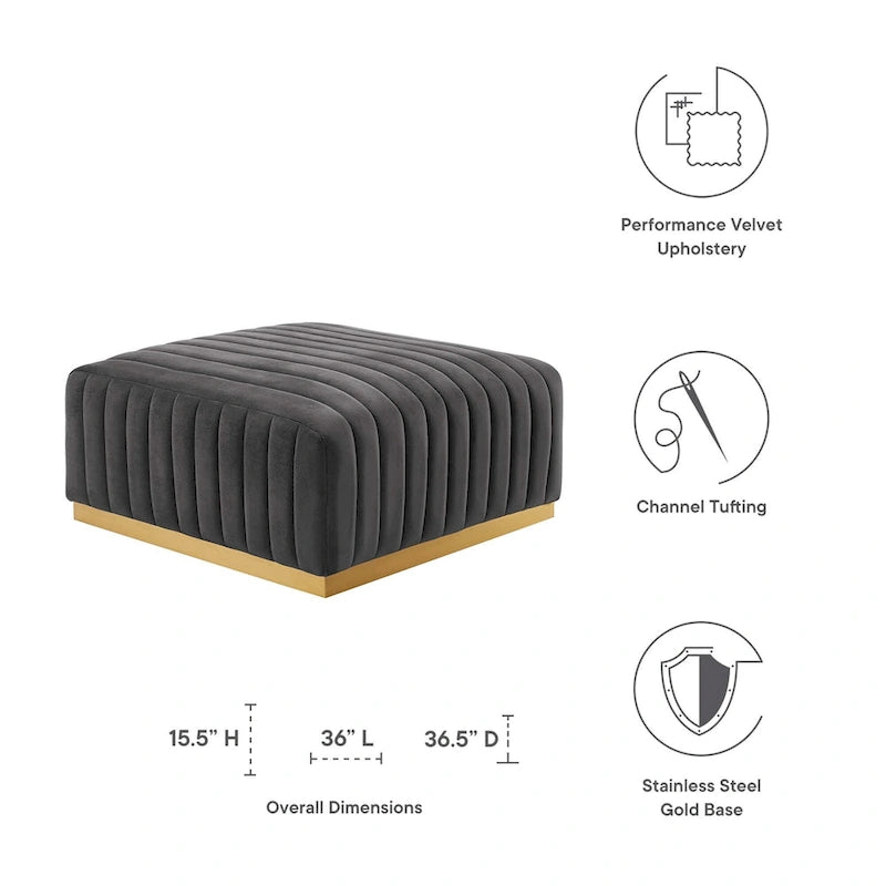 Banc capitonné en velours, base dorée, multicolore, 2-3 places