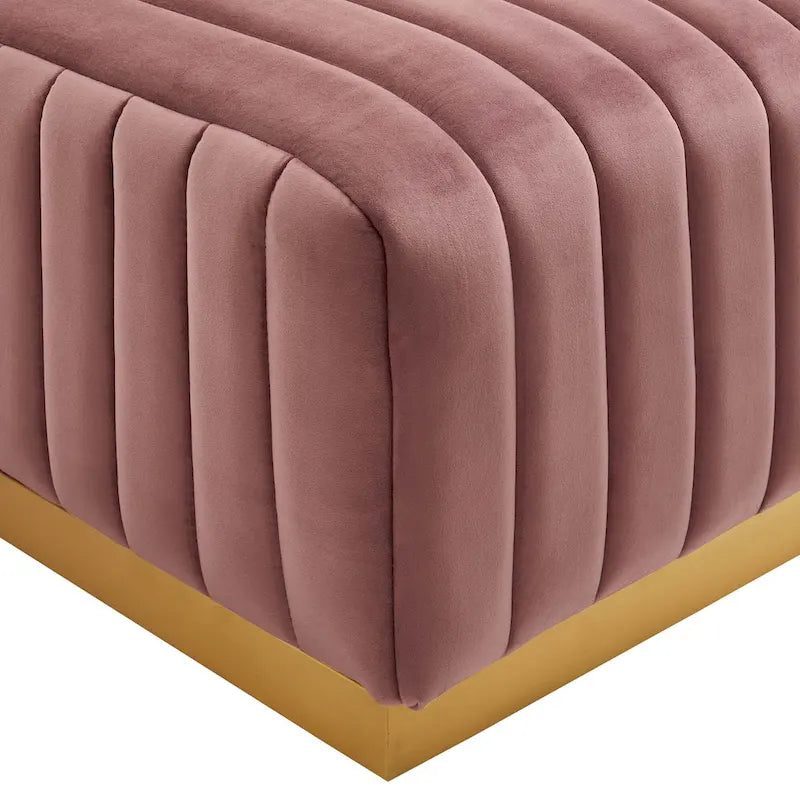 Banc capitonné en velours, base dorée, multicolore, 2-3 places