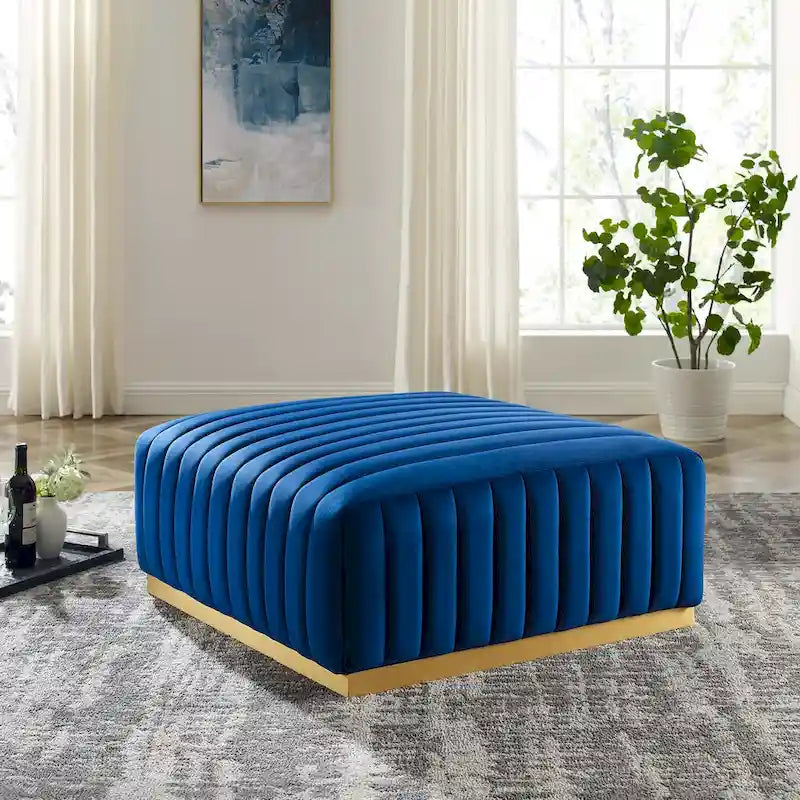 Banc capitonné en velours, base dorée, multicolore, 2-3 places