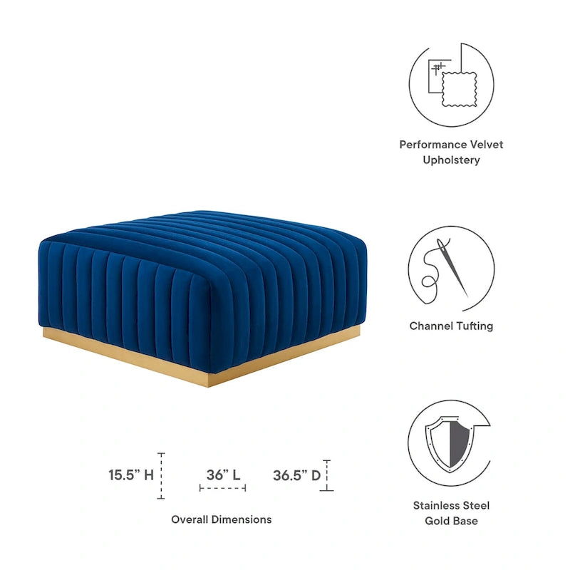 Banc capitonné en velours, base dorée, multicolore, 2-3 places