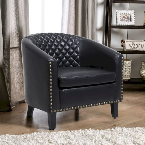 Fauteuil Club, Clous Décoratifs, Pieds en Bois Massif, 1 Place | Noir / Blanc / Bleu Marine / Café / Orange / Marron / Rouge