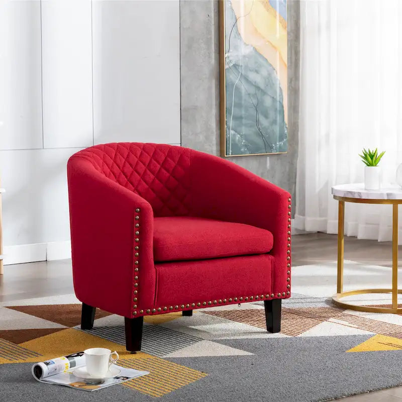 Fauteuil Club, Clous Décoratifs, Pieds en Bois Massif, 1 Place | Noir / Blanc / Bleu Marine / Café / Orange / Marron / Rouge