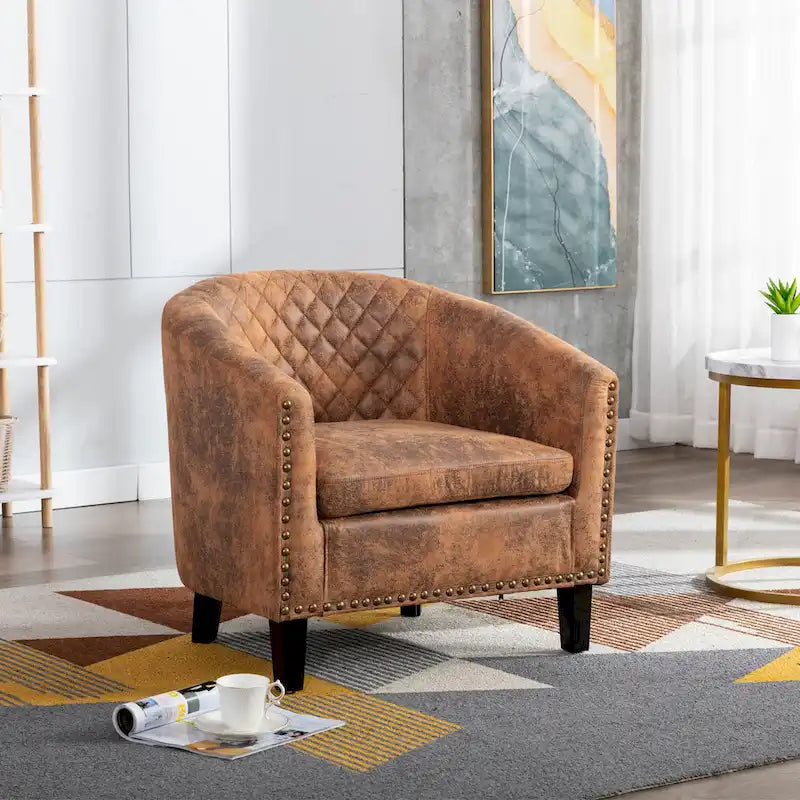 Fauteuil Club, Clous Décoratifs, Pieds en Bois Massif, 1 Place | Noir / Blanc / Bleu Marine / Café / Orange / Marron / Rouge