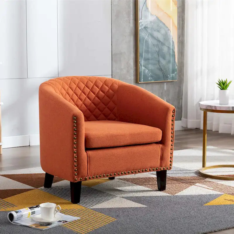 Fauteuil Club, Clous Décoratifs, Pieds en Bois Massif, 1 Place | Noir / Blanc / Bleu Marine / Café / Orange / Marron / Rouge