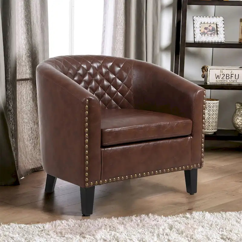 Fauteuil Club, Clous Décoratifs, Pieds en Bois Massif, 1 Place | Noir / Blanc / Bleu Marine / Café / Orange / Marron / Rouge