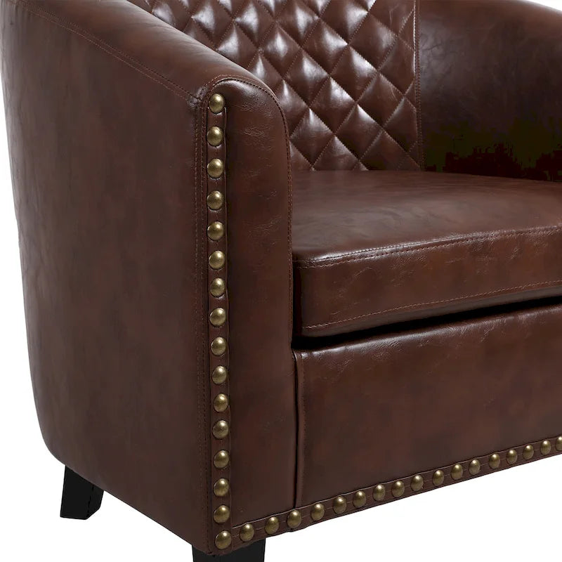 Fauteuil Club, Clous Décoratifs, Pieds en Bois Massif, 1 Place | Noir / Blanc / Bleu Marine / Café / Orange / Marron / Rouge