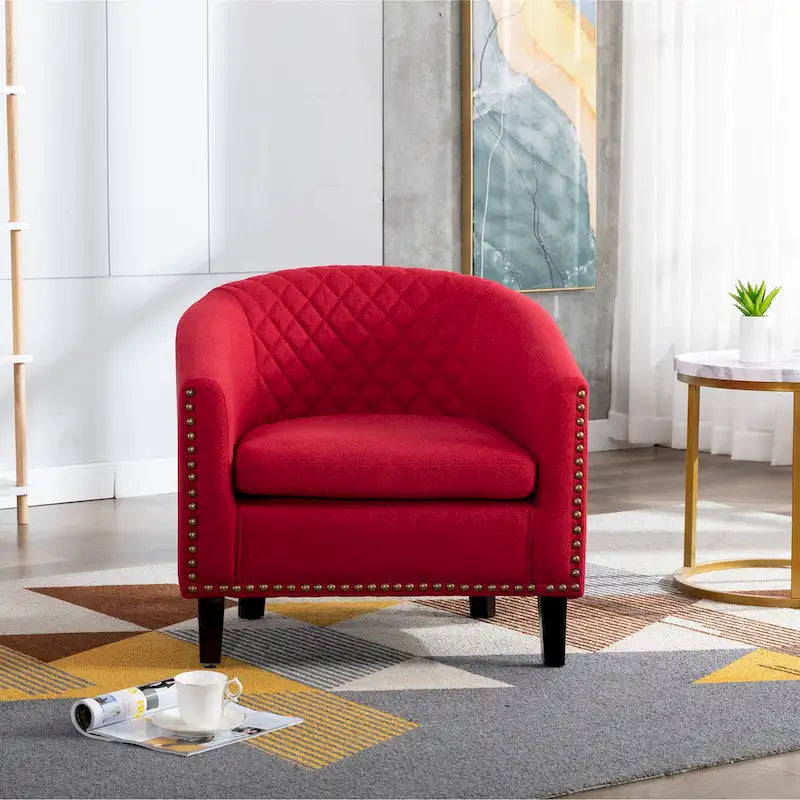 Fauteuil Club, Clous Décoratifs, Pieds en Bois Massif, 1 Place | Noir / Blanc / Bleu Marine / Café / Orange / Marron / Rouge
