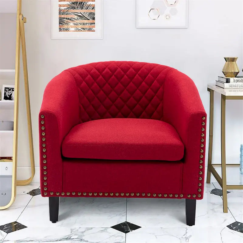 Fauteuil Club, Clous Décoratifs, Pieds en Bois Massif, 1 Place | Noir / Blanc / Bleu Marine / Café / Orange / Marron / Rouge