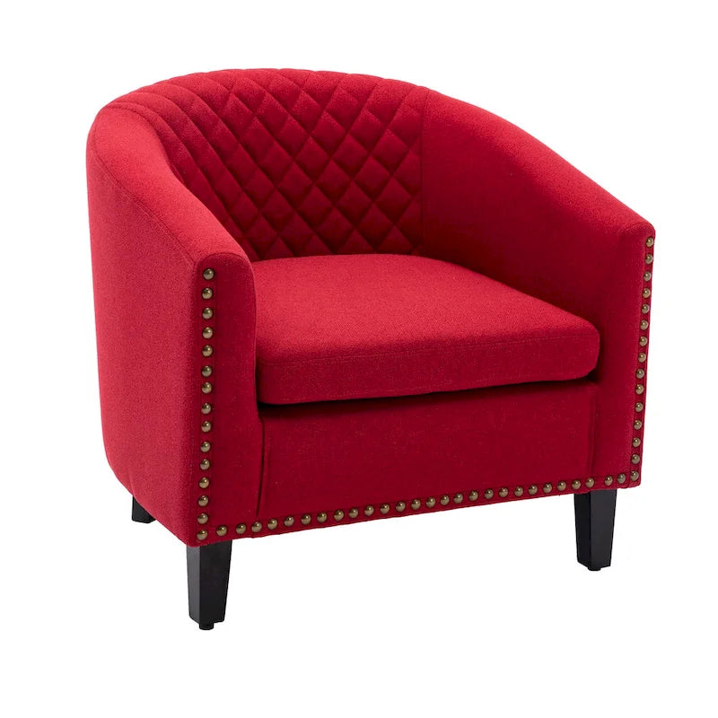 Fauteuil Club, Clous Décoratifs, Pieds en Bois Massif, 1 Place | Noir / Blanc / Bleu Marine / Café / Orange / Marron / Rouge