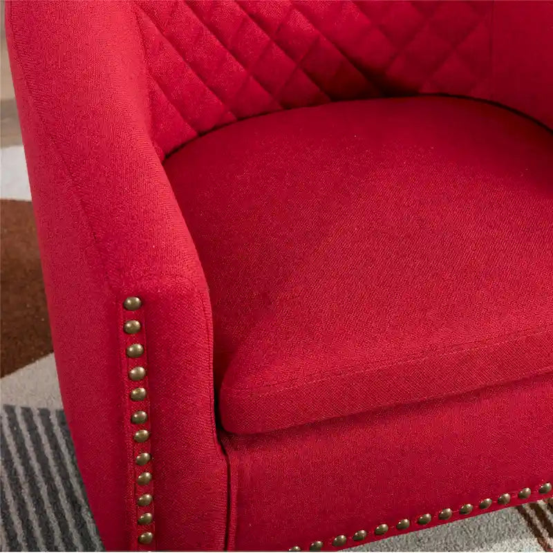 Fauteuil Club, Clous Décoratifs, Pieds en Bois Massif, 1 Place | Noir / Blanc / Bleu Marine / Café / Orange / Marron / Rouge