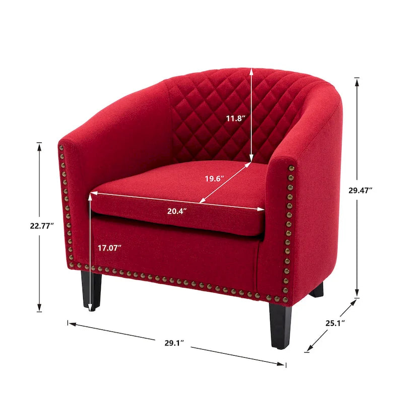 Fauteuil Club, Clous Décoratifs, Pieds en Bois Massif, 1 Place | Noir / Blanc / Bleu Marine / Café / Orange / Marron / Rouge