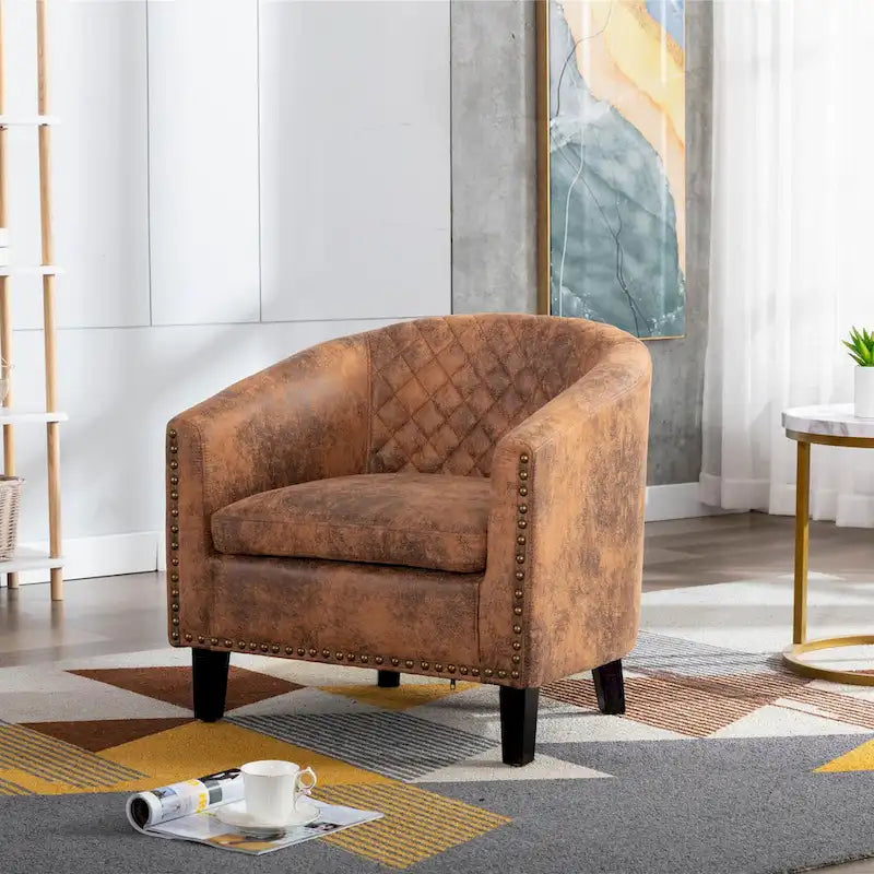 Fauteuil Club, Clous Décoratifs, Pieds en Bois Massif, 1 Place | Noir / Blanc / Bleu Marine / Café / Orange / Marron / Rouge