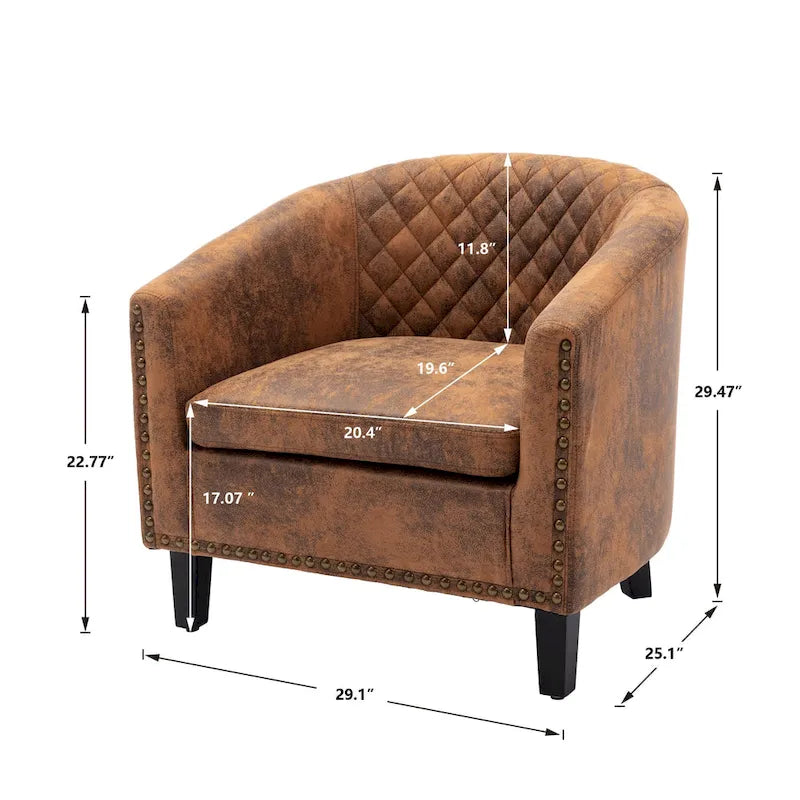 Fauteuil Club, Clous Décoratifs, Pieds en Bois Massif, 1 Place | Noir / Blanc / Bleu Marine / Café / Orange / Marron / Rouge