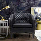 Fauteuil Club, Clous Décoratifs, Pieds en Bois Massif, 1 Place | Noir / Blanc / Bleu Marine / Café / Orange / Marron / Rouge