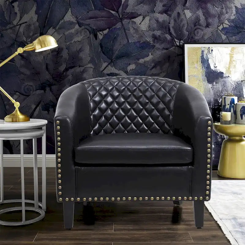 Fauteuil Club, Clous Décoratifs, Pieds en Bois Massif, 1 Place | Noir / Blanc / Bleu Marine / Café / Orange / Marron / Rouge