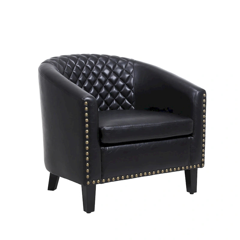 Fauteuil Club, Clous Décoratifs, Pieds en Bois Massif, 1 Place | Noir / Blanc / Bleu Marine / Café / Orange / Marron / Rouge