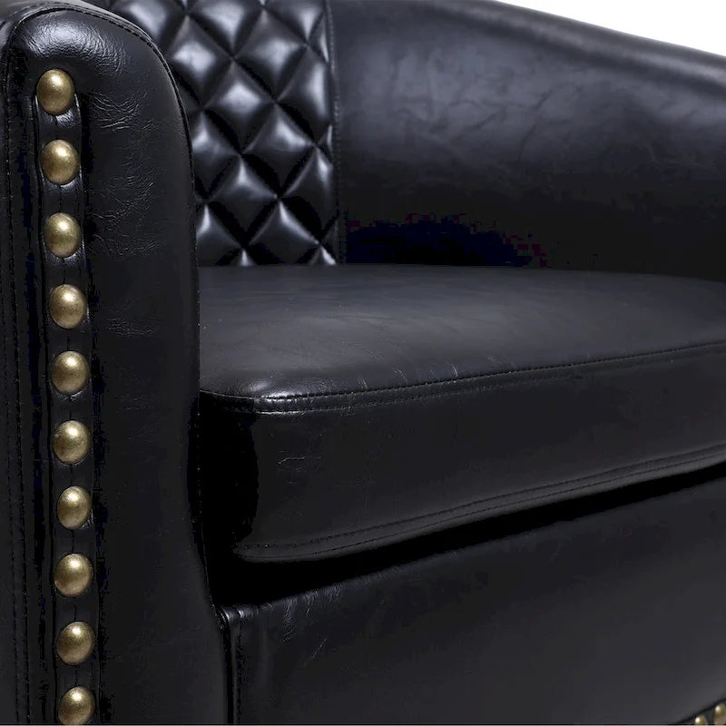 Fauteuil Club, Clous Décoratifs, Pieds en Bois Massif, 1 Place | Noir / Blanc / Bleu Marine / Café / Orange / Marron / Rouge