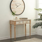 Console de porte d'entrée 2 tiroirs sculptée florale marron | Bois | 1 personne