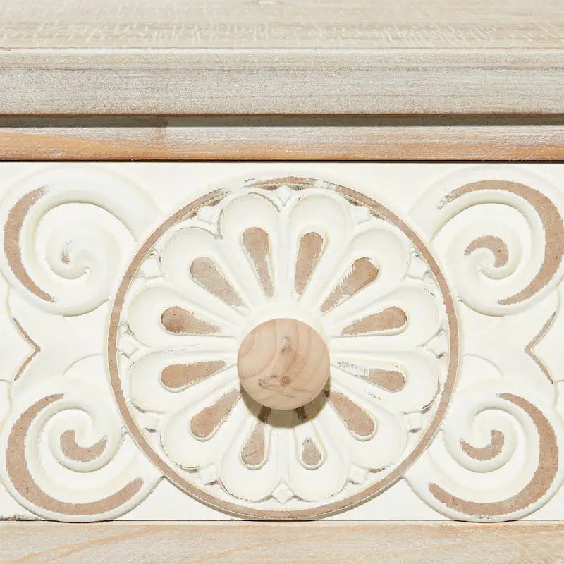 Console de porte d'entrée 2 tiroirs sculptée florale marron | Bois | 1 personne