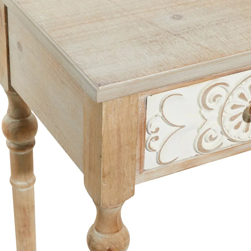 Console de porte d'entrée 2 tiroirs sculptée florale marron | Bois | 1 personne