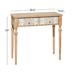 Console de porte d'entrée 2 tiroirs sculptée florale marron | Bois | 1 personne