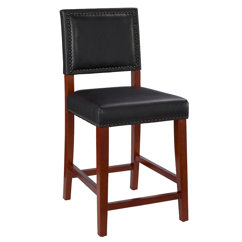 Tabouret de comptoir en similicuir noir, assise simple, hauteur d'assise de 24 po