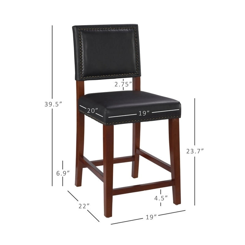Tabouret de comptoir en similicuir noir, assise simple, hauteur d'assise de 24 po