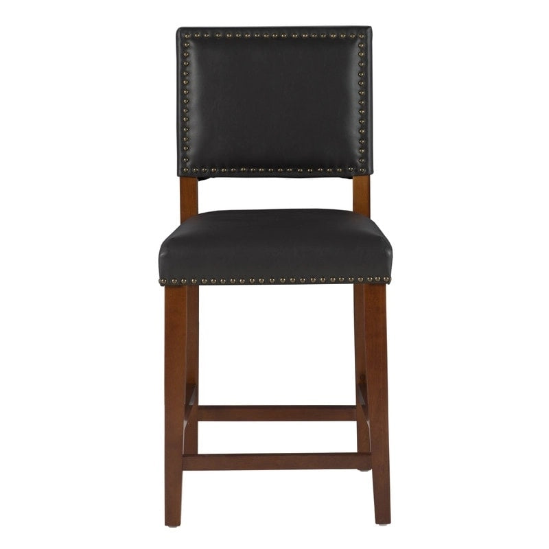 Tabouret de comptoir en similicuir noir, assise simple, hauteur d'assise de 24 po