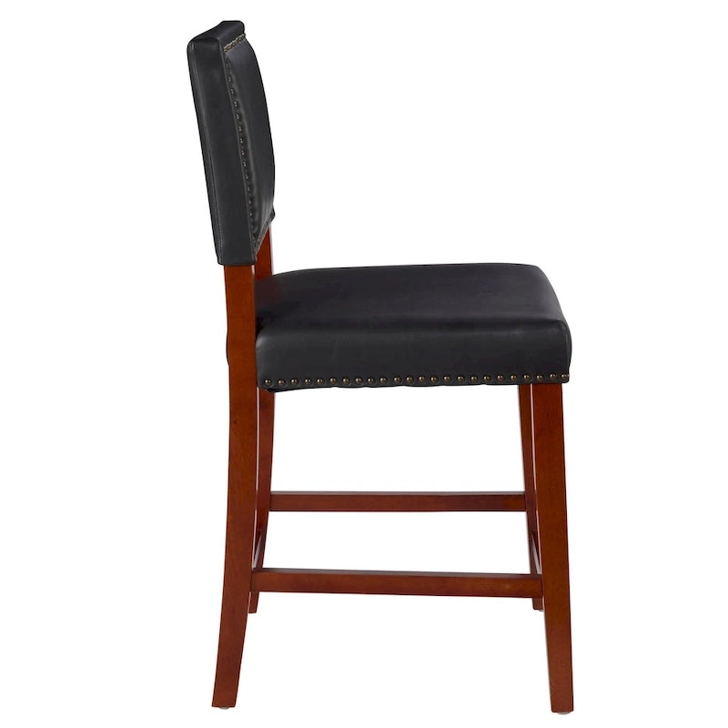 Tabouret de comptoir en similicuir noir, assise simple, hauteur d'assise de 24 po