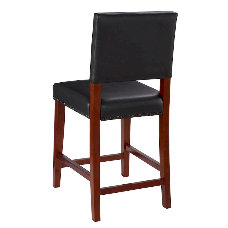 Tabouret de comptoir en similicuir noir, assise simple, hauteur d'assise de 24 po