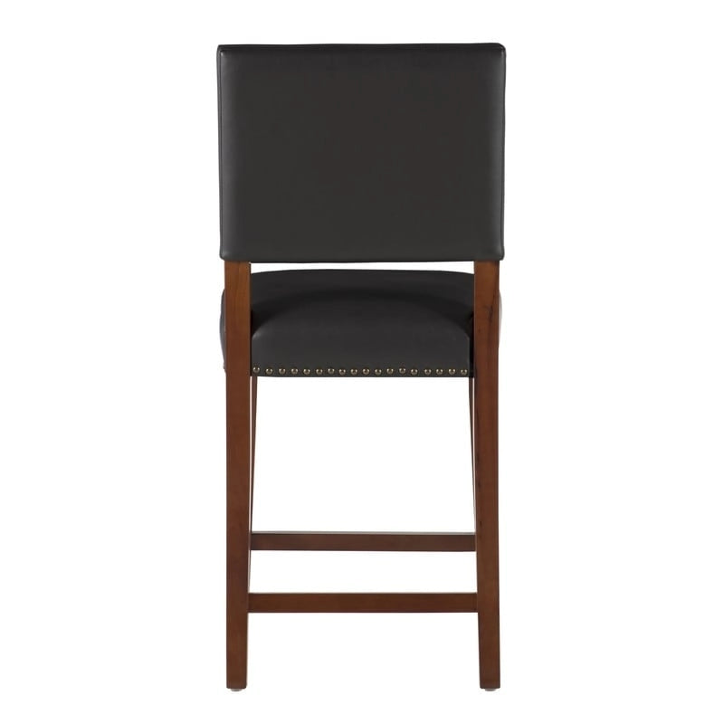 Tabouret de comptoir en similicuir noir, assise simple, hauteur d'assise de 24 po