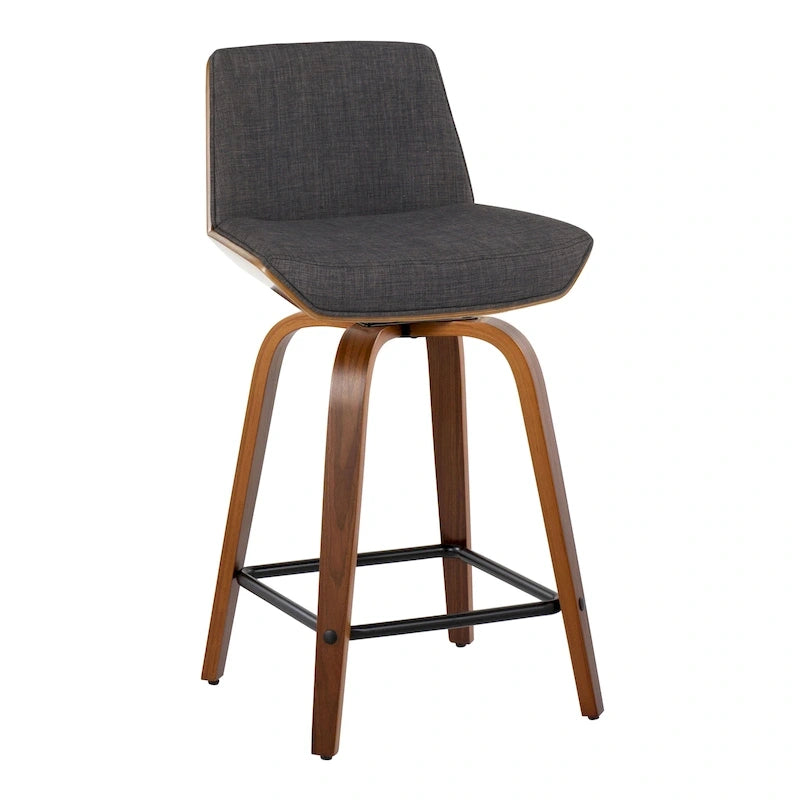 Tabouret de comptoir à hauteur fixe, siège en tissu / pieds en bois de noyer, lot de 2