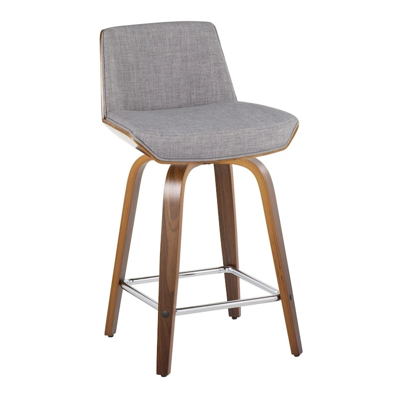 Tabouret de comptoir à hauteur fixe, siège en tissu / pieds en bois de noyer, lot de 2