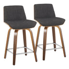 Tabouret de comptoir à hauteur fixe, siège en tissu / pieds en bois de noyer, lot de 2