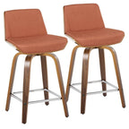 Tabouret de comptoir à hauteur fixe, siège en tissu / pieds en bois de noyer, lot de 2