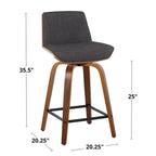 Tabouret de comptoir à hauteur fixe, siège en tissu / pieds en bois de noyer, lot de 2