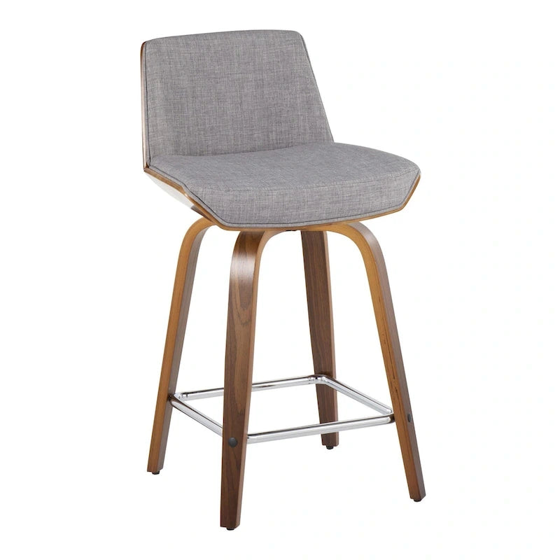 Tabouret de comptoir à hauteur fixe, siège en tissu / pieds en bois de noyer, lot de 2