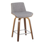 Tabouret de comptoir à hauteur fixe, siège en tissu / pieds en bois de noyer, lot de 2