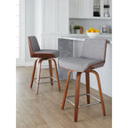 Tabouret de comptoir à hauteur fixe, siège en tissu / pieds en bois de noyer, lot de 2